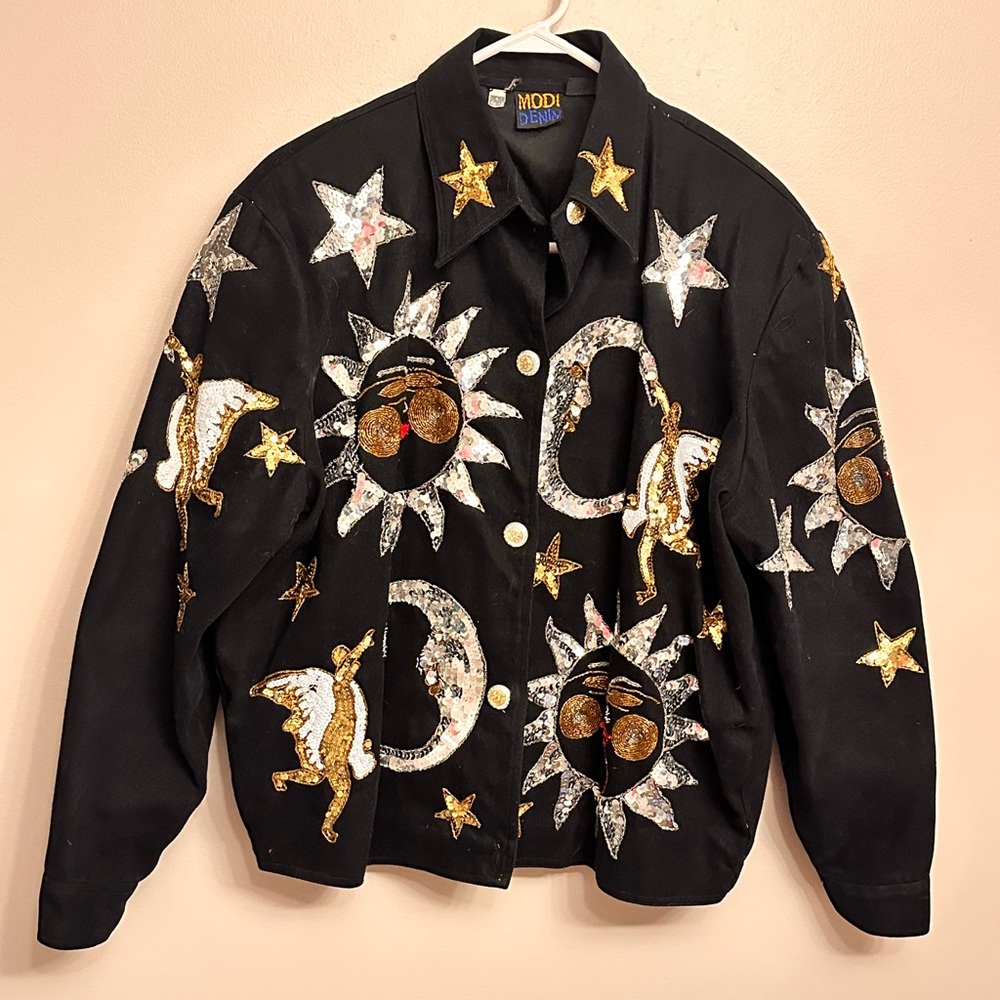Modi Denim Artsy Sequin Celestial Jacket
